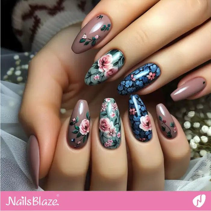 Classic Nail Design with Pink Roses | Valentine Nails - NB2429